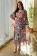 Women's Clothing Sexy Chiffon Printed Large Swing Belt Ball Party Evening Dress_ecoleips.com
