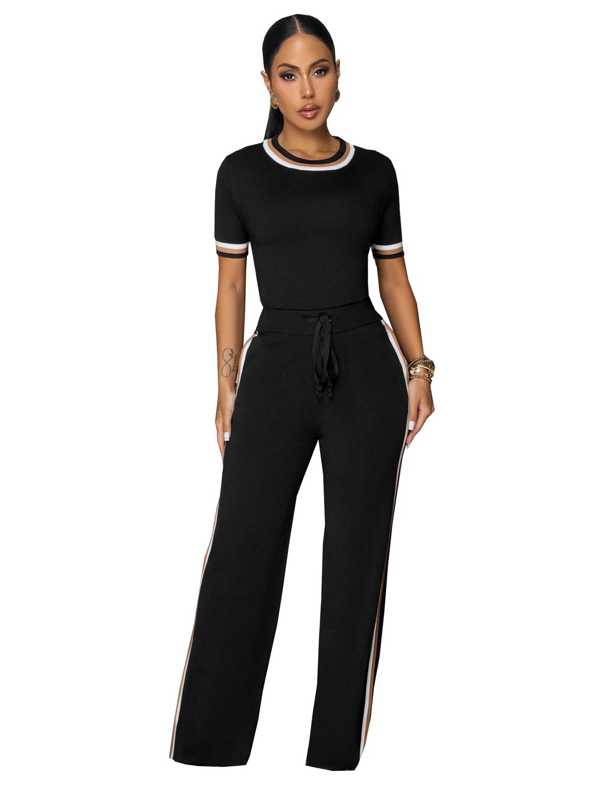 Women's Trendy Patchwork Ribbed Color Block Two Piece Set TW825 Spring Summer Fashion Loose Casual_ecoleips.com