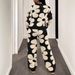 Women's Floral Jacquard Knit Sweater Set Long Sleeve Top And Pants Soft Warm Autumn Winter Multiple Colors_ecoleips.com