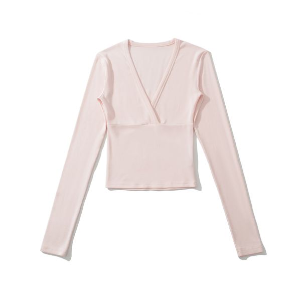 Women's Deep V Neck Long Sleeve Slim Fit Top European American Style Patchwork Split Cashmere Base Autumn New_ecoleips.com