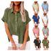 New Women's Solid Color Linen Shirt Short Sleeve Casual Loose Shirt_ecoleips.com