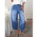Elegant Casual High Waist Wide Leg Pants For Women Retro Style Denim With Elastic Waistband Lengthening Effect Plus Size_ecoleips.com