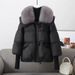 Women’s Short Puffer Coat With Faux Fur Collar – Winter Quilted Jacket, Loose Fit, Polyester Filling, Zipper Closure (Black/Brown, M-3XL)_ecoleips.com