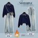 Fashionable Winter Outfit Set - Fleece-Lined Polo Collar Long Sleeve Top With Retro Elastic Waist Drawstring Jeans, Casual Comfort Two-Piece Ensemble_ecoleips.com