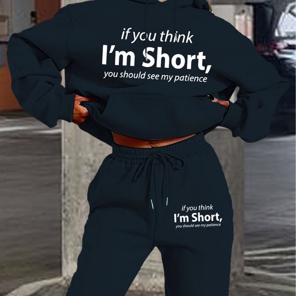 Women's Autumn And Winter Fashion Casual I'm Short Letter Pattern Print Thick And Plush Warm Hooded Sweatshirt+sports Pants Set-797_ecoleips.com