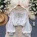 Women's Clothing Women's Off-Shoulder Long Sleeve Blouse Trendy Stylish Top With Tie Waist Lace Trim Cropped Design For Autumn_ecoleips.com