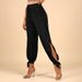 Voya European And American Foreign Trade Retro Fashion Commuter Black High-waisted Drawstring Slit Tie-up Jogger_ecoleips.com