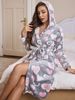 Aria Basics Autumn Winter Fluffy Loose Nightgown Cross-Border Long Sleeve Double-Sided Fleece Lace-Up Warm Pajamas Homewear_ecoleips.com