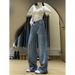 Women's High-Waisted Slimming Rhinestone Denim Jeans Straight Leg Wide Leg Pants Retro American Style For Autumn/Winter_ecoleips.com