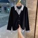 Korean Style Faux Patchwork Polo Shirt Long Sleeved Slimming Fat Concealing Top For Women Plus Size 300kg Autumn Winter Casual Elegant Fashion_ecoleips.com