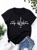 European And American Cross-border Foreign Trade Women's Clothing, Simple Musical Note Print Round-neck Short-sleeve_ecoleips.com