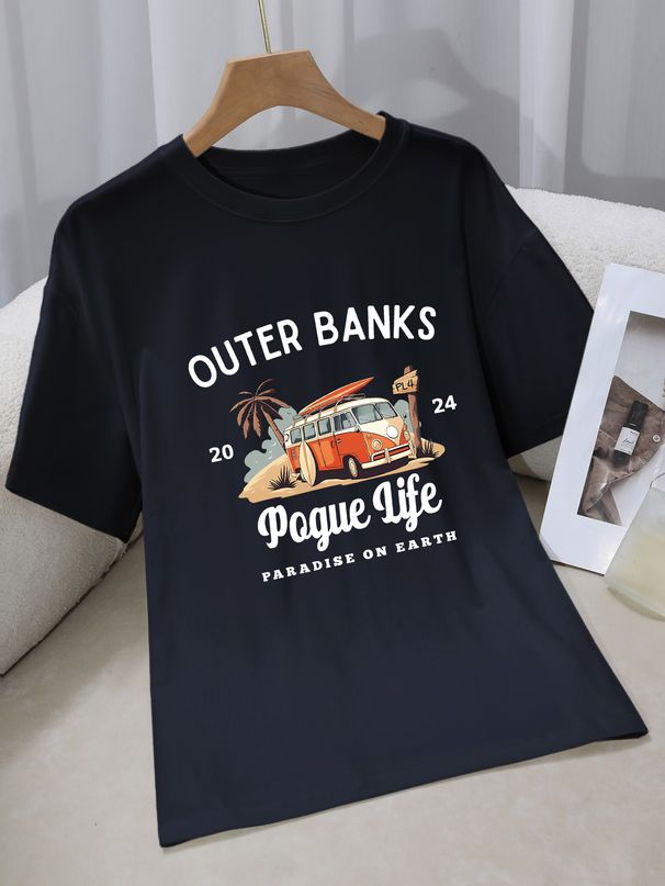 Women's Casual Round Neck Short Sleeve T-Shirt Multi-Color American Style Simple Fashionable Sports Top Solid Printed Loose Fit_ecoleips.com