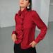 Summer Elegant French Ruffle Sleeve Blouse - Satin Office Shirt For Women, Relaxed Fit, Polo Collar, Breathable Acetate_ecoleips.com