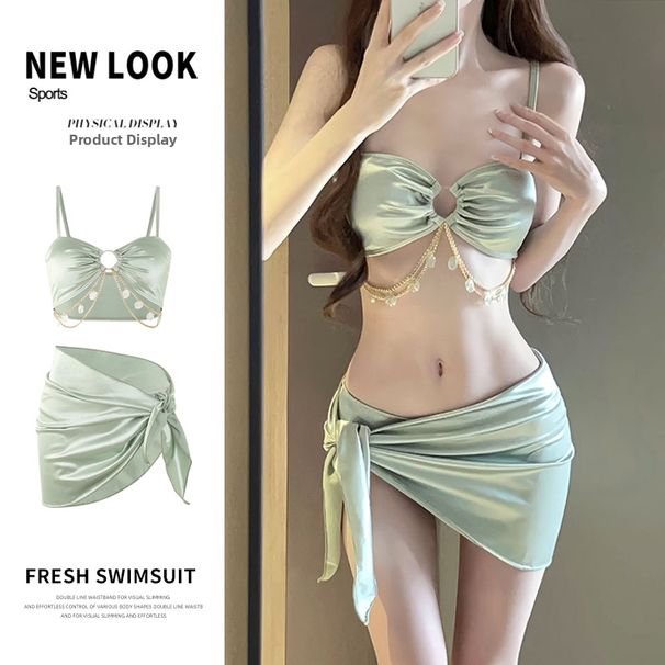 Women's Summer Three Piece Swimsuit Set Push Up Slimming High End Vacation Bikini New Style For Hot Springs_ecoleips.com