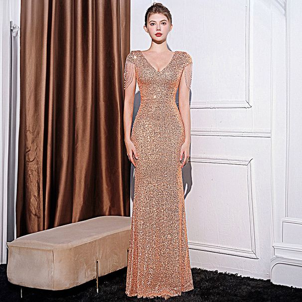 Women's Clothing Evening Dress For Women Black Dignified And Elegant Hostess Wears Sequins For High End Banquets Slimming Long Fishtail Dress_ecoleips.com