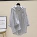 Oversized Drop-Shoulder Striped Shirt | High Manganese Washed Long Sleeve Blouse For Women Spring Collection_ecoleips.com