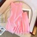 Women's Pink Tassel Knitted Small Camisole + High Waist Wide Leg Casual Shorts_ecoleips.com