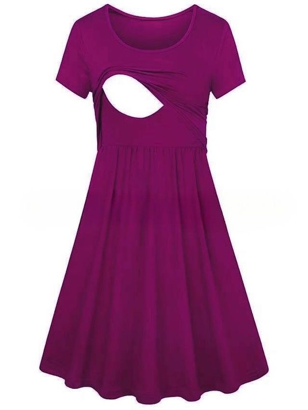 Women’s Clothing New Spring And Summer Maternity Dress Round Neck Stitching Nursing Dress Feeding Dress_ecoleips.com