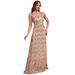 Gilded Goddess Evening Gown – Deep V-Neck Sequin & Fringe Maxi Dress With Sculpted Waist For Black-Tie Galas, Wedding Receptions & Red Carpet Glamour_ecoleips.com