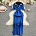 Women's Polo Collar Split Hem Dress - Slim Fit Knit Long Dress With Embroidered Lettering, Short Sleeve Casual Dress For Spring & Summer_ecoleips.com