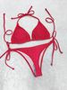 Women's Solid Color Lace-Up Triangle Cup Bikini Thong Swimsuit Sexy Beach Swimwear For All Seasons_ecoleips.com