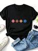 Women Crew Neck Short Sleeve T-Shirt, Geometric Four-Leaf Floral Graphic Loose Fit Casual Summer Basic Tee Tops_ecoleips.com