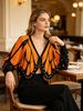 Orange Black Butterfly Print Open Pit Rib Knit Cardigan, Loose Lightweight Breathable Soft Skin-touch Cropped Air Conditioning Jacket_ecoleips.com