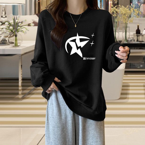 Women's Oversized Fleece Lined Thickened American Retro Sweatshirt Autumn/Winter New Popular Lazy Top Style 2023_ecoleips.com
