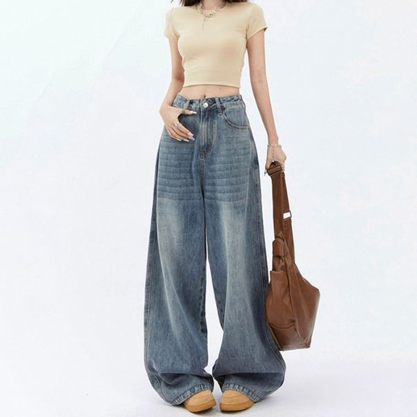 Retro High-waisted Wide-leg Jeans For Women, 2026 New Style, Loose Fit, Slimming, Casual, Drapey, Straight-leg,_ecoleips.com