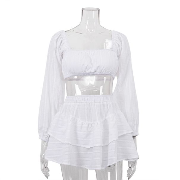 Women's Clothing Sexy Square Neck Strapless Crop Top And Hot Girl Set High Waisted Cake Skirt Two Piece Ensemble_ecoleips.com