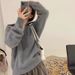 Oversized V-Neck Sweater - Grey Slouchy Pullover With Textured Detail, Versatile Layering Piece For Women_ecoleips.com