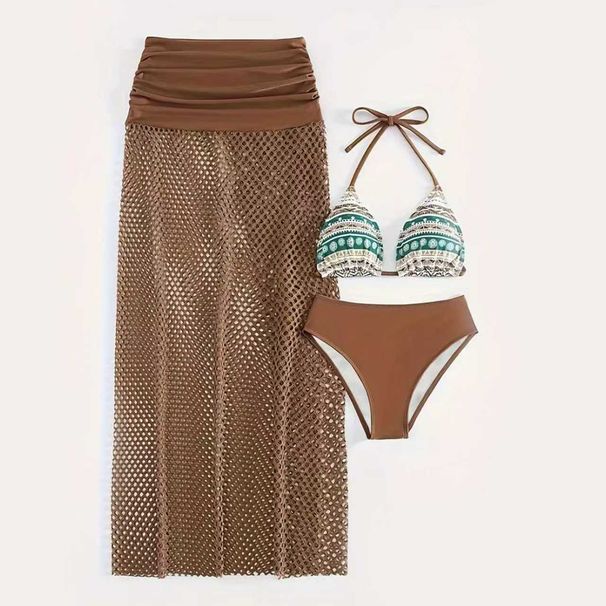 Women's Sexy Two Piece Swimsuit Wrap Skirt Three Piece Bikini Set European American Style Beach Vacation_ecoleips.com
