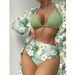 Women's Clothing New Bikini Three Piece Swimsuit High Waisted Printed Long Sleeved Cover Up Bikini_ecoleips.com