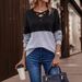 2025 European And American Autumn/Winter New V-Neck Cross-Color Block Drop-Shoulder Casual Women's_ecoleips.com