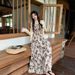 French-style Long New Summer 2025 Collection, Japanese-inspired Elegant Waist-cinching Dress, Vintage Rose Floral Print_ecoleips.com