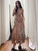 Hugcitar 2026 Leopard Print Turleneck Long Sleeve Slit Sexy Bodycon Midi Drses Spring Women Fashion Clothes Party Festival_ecoleips.com