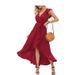 Elegant Long Maxi Dress Women Sleeveless Ruffled V‑Neck With Stylish Side Slit & Flowy Big Swing Hem_ecoleips.com