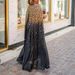 Women's Clothing Stand Gold Embroidered Sexy Cloak Large Swing Dress_ecoleips.com