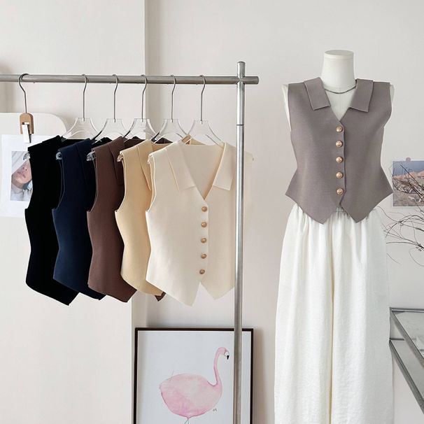 Women's Clothing Vest Women Summer Outer Wear New Style Temperament Single Breasted Waistcoat Top Sleeveless_ecoleips.com