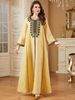 Modest Abaya Dress/Muslim Dress Women Elegant Dubai Abaya Dress With Floral Embroidery & Jacquard Detail, Long Sleeve Maxi Dress, Boho Ethnic Tunic_ecoleips.com