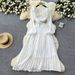 Women's French Retro Style 3D Floral Lantern Sleeve Dress Slimming Elegant Long Pleated Waist Cinching New 2025_ecoleips.com
