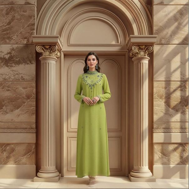 Women's Clothing Muslim Fashion Women's Dress Robe Heavy Duty Rhinestone Embellished Long Skirt Middle Eastern Style_ecoleips.com