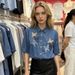 Women's Soft Denim Short Sleeved Shirt Three Dimensional Large Flower Sequin Embellished Cowhide New Style Top_ecoleips.com