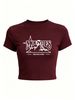 Women's Y2K Crop Top, Logo Print Short Sleeve T-Shirt, Trendy Casual Street Style Tee_ecoleips.com