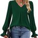 Verve 2025 Women's New TK Chiffon Blouse V-neck Pullover Flared Long Sleeve Top Shirt_ecoleips.com