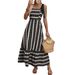 Women's Clothing High-Waisted Striped Patchwork Maxi Dress Spring/Summer Thin Lightweight Fresh Style_ecoleips.com