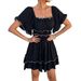 Diyun 2025 Spring Summer European And American Casual Vacation Style Solid Color Ruffled Sleeve Women's_ecoleips.com
