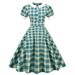 Elegant Hepburn Style Retro Dress For Women High Waist Short Sleeve Contrast Color Doll Collar Puffy Swing Big Dress_ecoleips.com