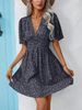 Women's Clothing Summer New V Neck Mid Sleeve Printed High Waist Floral Pleated Dress_ecoleips.com