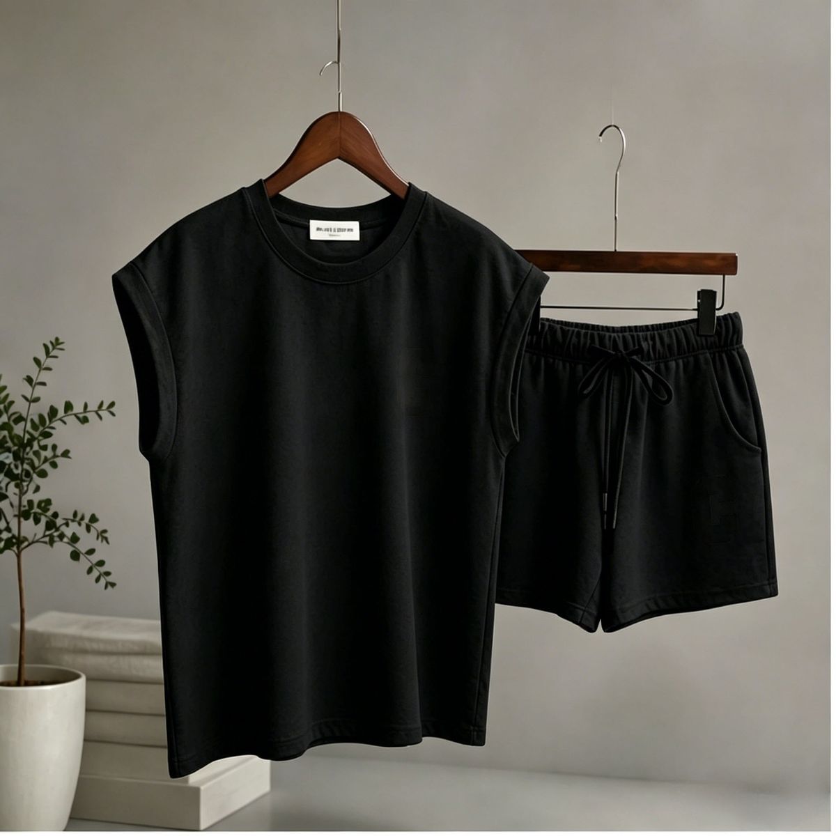 Sleeveless Tank Top Set, Printed Or Plain Vest, Casual Loungewear For Summer, Comfortable Stretch Fabric_ecoleips.com